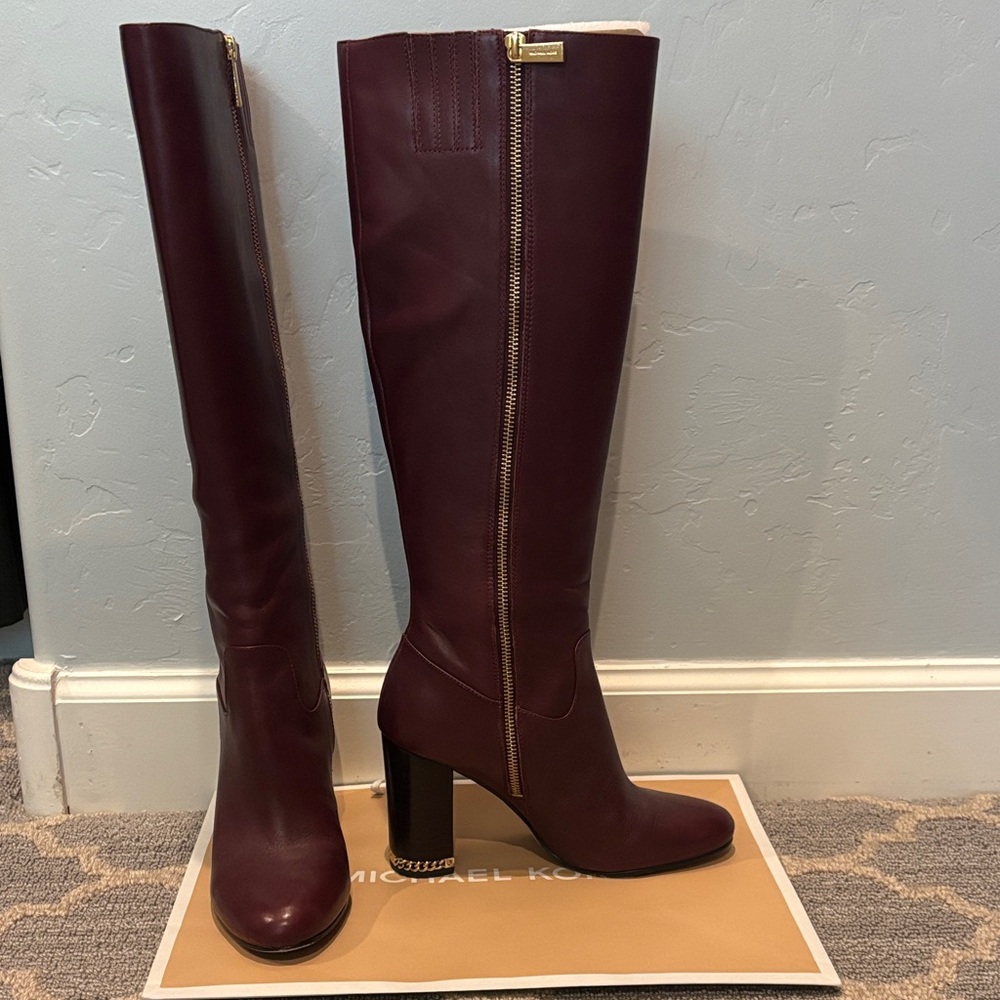 Michael Kors Maroon Chain Link Heeled Boots